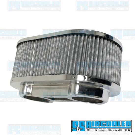 Air Filter Assembly, IDA/EPC, Oval, Gauze Element, Chrome, VW Bug